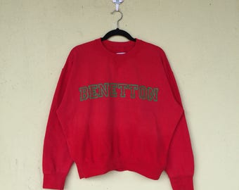 Rare!!UNITED COLORS Of BENETTON Printed Benetton Red Crew Neck Pullover Sweatshirt Benetton Clothing Size Large