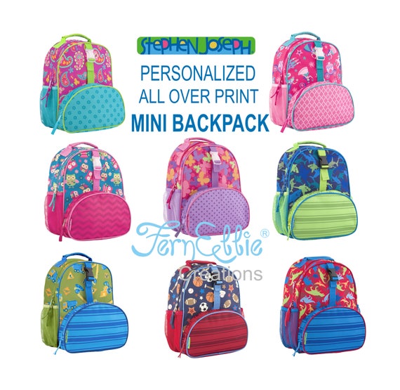 Stephen Joseph All Over Print Mini Backpack, Personalized Kids Backpack, Princess, Owl, Butterfly, Paisley, Construction, Sports, Dino,Shark