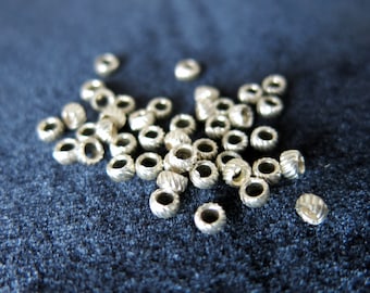 Silver Plated Textured Crimp Beads