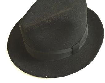 Vintage 80s Stetson Black Wool Fedora Medium