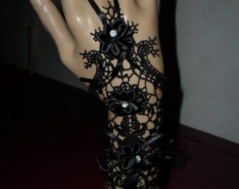 Bracelet Black Lace and rhinestones