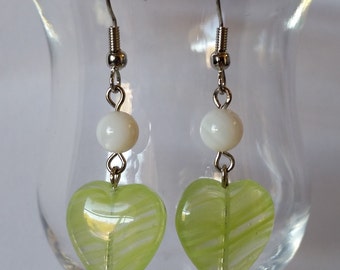 Green Swirl Heart Earrings