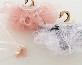 Miniature Luxe Tutu on Swan Hanger - luxe miniature tutu - modern miniature decor - dollhouse decor - modern dollhouse decor