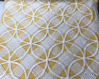 Wedding Ring Yellow and White Rayon Chenille Bedspread Cutter Crafting