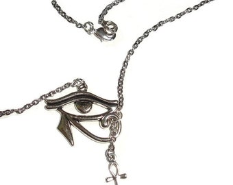 Eye of Horus Necklace Eye of Ra necklace Egyptian Necklace with dangling Ankh necklace Eye Ankh Necklace eye dangle necklace gift for her