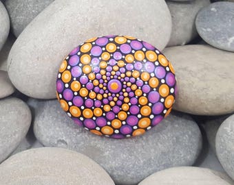 Orange Pink Painted Rock - Mandala Stone - Painted Stone - Meditation Mandala Rock - Dot Art - Chakra - Paperweight