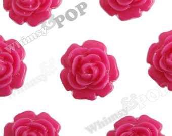 10 - Fuchsia Hot Pink Ranunculus Rose Small Flower Cabochons, Flower Cabs, Resin Flower Flatback Cabochons, 11mm (R5-074)