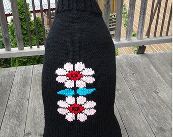 Large Dog coat /Doberman/Greyhound/Flower Motif/black