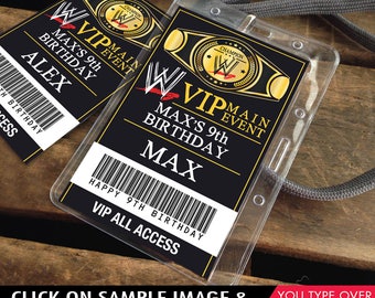 Wrestling VIP Badges - ID Party Badge, Wrestle Mania, wwe, Self-Editing | D.I.Y. Editable Text INSTANT Download Printable
