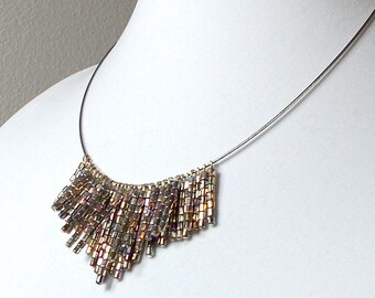 Silver Cylinder Bead Necklace Silver Necklace Electroplated Bead Necklace Spikey Silver Cylinder Bead Necklace