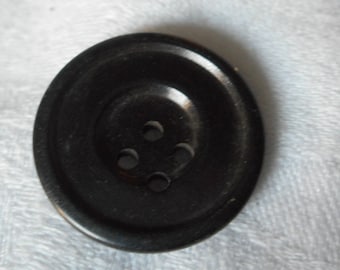 Odd VINTAGE Off Center Sew Thru Black Plastic BUTTON