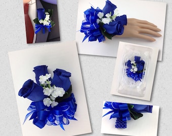New Artificial Royal Blue Rose Corsage, Royal Rose Mother's Corsage, Royal Boutonniere, Royal Blue Bout, Royal Prom Corsage