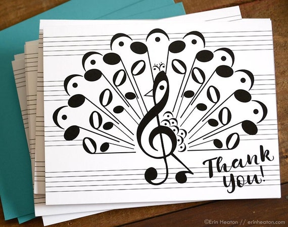 Music THANK YOU Cards Set Of 8 Music Note PEACOCK Cards music-thank-you-cards-set-of-8-music-note-peacock-cards