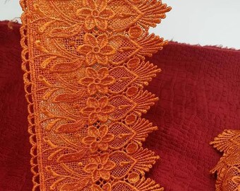 red-orange/purple guipure lace trim