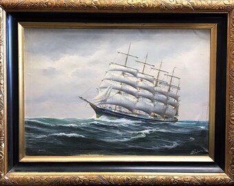 19TH Century Marine Painting THEROLF PEDERSEN Oil on Canvas Circa 1885 - 1900
