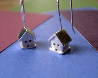 Silver Dangle Earrings Sterling Tiny House