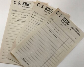 General Merchandise Receipts / 6 Vintage Old Merchandise Receipts Unused