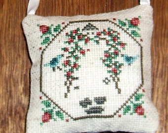 Rose Arbor cross stitch pocket pillow