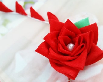 Red Rose Silk Kanzashi Flower Hair Clip