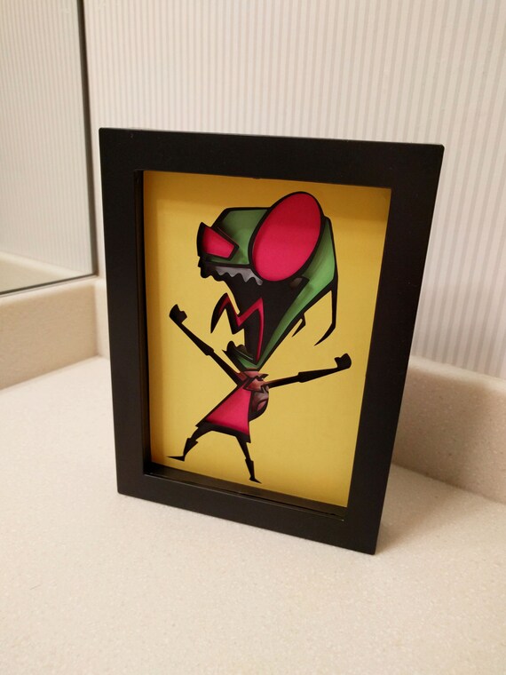 invader zim layered paper cut art piece 5x7