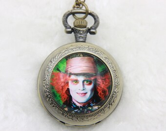 V1 Necklace Pocket watch mad Hatter, alice 2525M