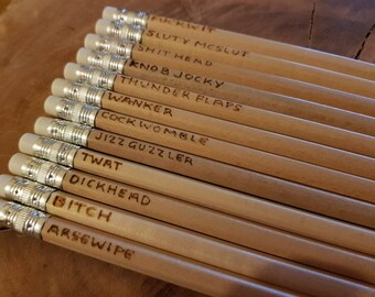Swear Word Pencils, Personalised Pencils, Box of 12 Pencils, Naughty Gifts, Engraved Gifts, Stocking Fillers, Fun, Novelty Gifts, Adult