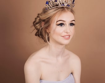 blue tiara - blue crown - blue gold silver tiara crown - wedding accessories - hair accessories - bridal crowns and tiaras - tiaras uk
