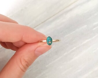 Oval copper turquoise stone gold plated ring