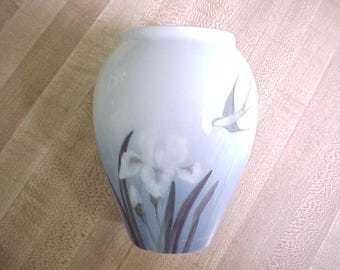 1961 Royal Copenhagen Iris & Swallow Porcelain Vase, Vintage Collectible Danish Art, Mid Century Home Decor