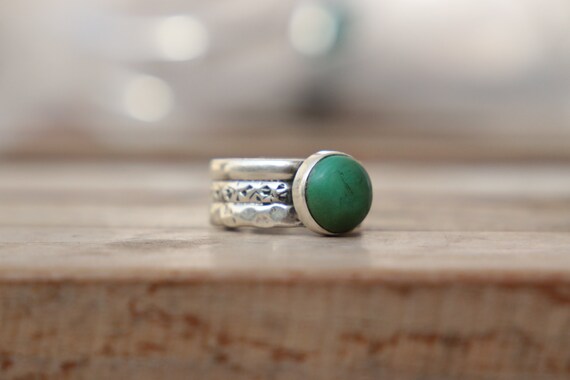 RUSTIC TURQUOISE RING - Adjustable - Sterling Silver - Hammered Ring - Vintage style - Handmade Stack ring - Birthstone - Natural - Gift