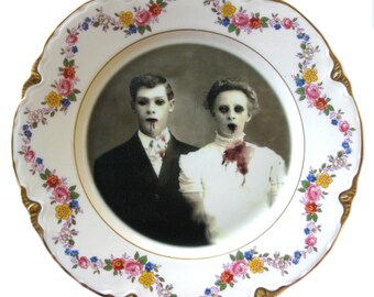 SALE - Damaged - Zombie Love Portrait Plate 9"