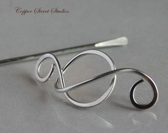 Small Silver Hair Pin Handmade, Tiny Silver Wire Hair Barrette/Hair Brooch, Thin Hair Jewelry for Women Gift for Her