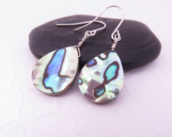 Paua Shell Earrings | Gold, Green, Blue | Teardrop Paua Earrings, Abalone Shell Earrings, Beach Jewelry, Beach Wedding Jewelry, Paua Jewelry