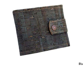 Men's Cork Wallet Vegan Wallet Bifold Wallet Men Cork Wallet Blue Wallet for Men Eco-Friendly Wallet Vegan Gifts For Men