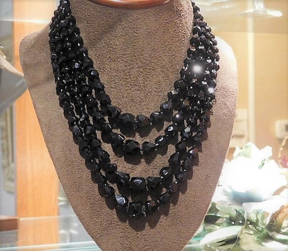 French Jet Black Glass Necklace