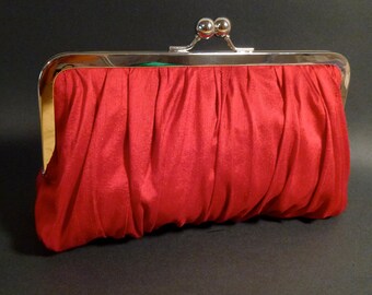 Bridal Clutch | Bridesmaid Clutch |Wedding |Red Silk | Gathered Clutch | CUSTOMIZE Holiday