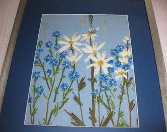 FRAMED FLORAL NEEDLEWORK Very Old In Good Condition 17 1/4" X 21 1/4"