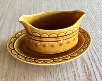 Golden Harvest by Homer Laughlin gravy boat with underplate