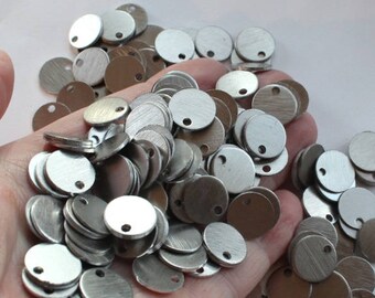 1/2" Stamping Blanks, (30) 20 gauge (0.8mm) brushed aluminum discs, small 12.84mm metal tags, 2.1mm hole, lightweight rounds (30 per set)