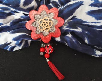 Scarf red and black flower jewelry