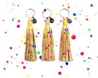 4" Splatter Leather Tassel | Purse Charm | Grad Gift | Key Tassel | Purse Tassel | Fringe Keychain | Key Chain | Bridesmaid Gift | Colorful