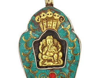 White Metal Turquoise Ganesh Lord of Success Pendant