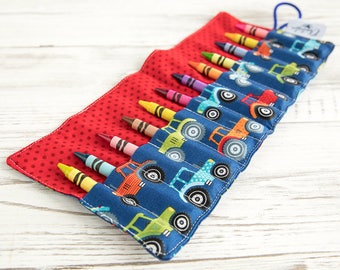 Crayon roll, Tractor, Crayon holder, Pencil roll, Gift for girls, Gift for boys, Birthday party favours, Back to school, Art, Colouring