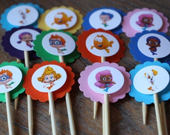Bubble Guppies Themed Cupcake Toppers - Set of 12 (Gil, Molly, Goby, Deema, Nonny, Oona, Mr Grouper and Bubble Puppy)