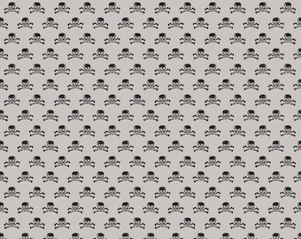 Haunting Skull gray fabric by Riley Blake from Deena Rutter Happy Haunting collection gray skull halloween print fabric