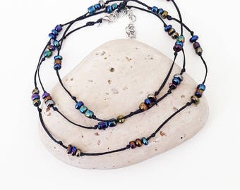 Beaded wrap anklet - Layered anklet Dainty anklet Beaded anklet Wrap anklet Boho anklet Beach anklet Wax cord anklet Anklets for women