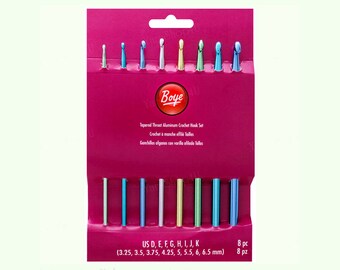 Sizes D-K 8pc Set Boye Crochet Hook Set (Size D, Size E, Size F, Size G, Size H, Size I, Size J, Size K) 6# Aluminum Crochet Hooks. #2790DKM