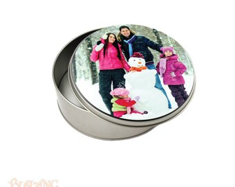 Round Metal Storage Tin Personalized with Custom Photo