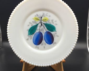 Westmoreland Purple Plums, Beaded Edge Milk Glass Plate, Vintage Milk Glass, Vintage Westmoreland, Milk Glass Plate