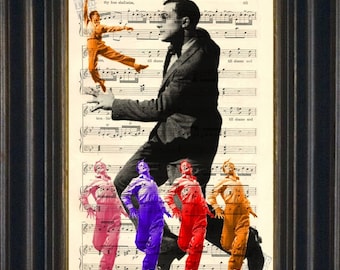 Gene Kelly Dance stance print on upcycled Vintage Sheet Music Page mixed media digital